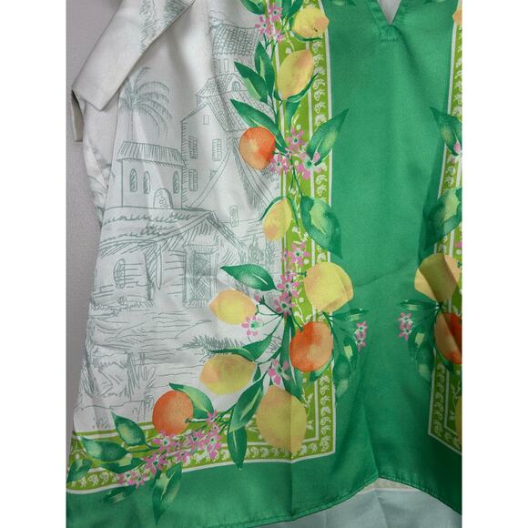 Current Air Tuscan Satin Lemon Print Top Green Sz Small - Picture 4 of 7